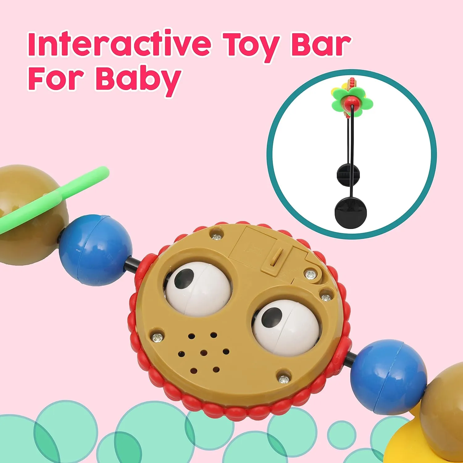 Toy Bar for Baby Bouncer, Googly Eyes Toy Plays Music and Balls Make Tinkling Sounds, Babies Bouncer Toys Accessory, Easy to Install & Baby-Safe Plastic
