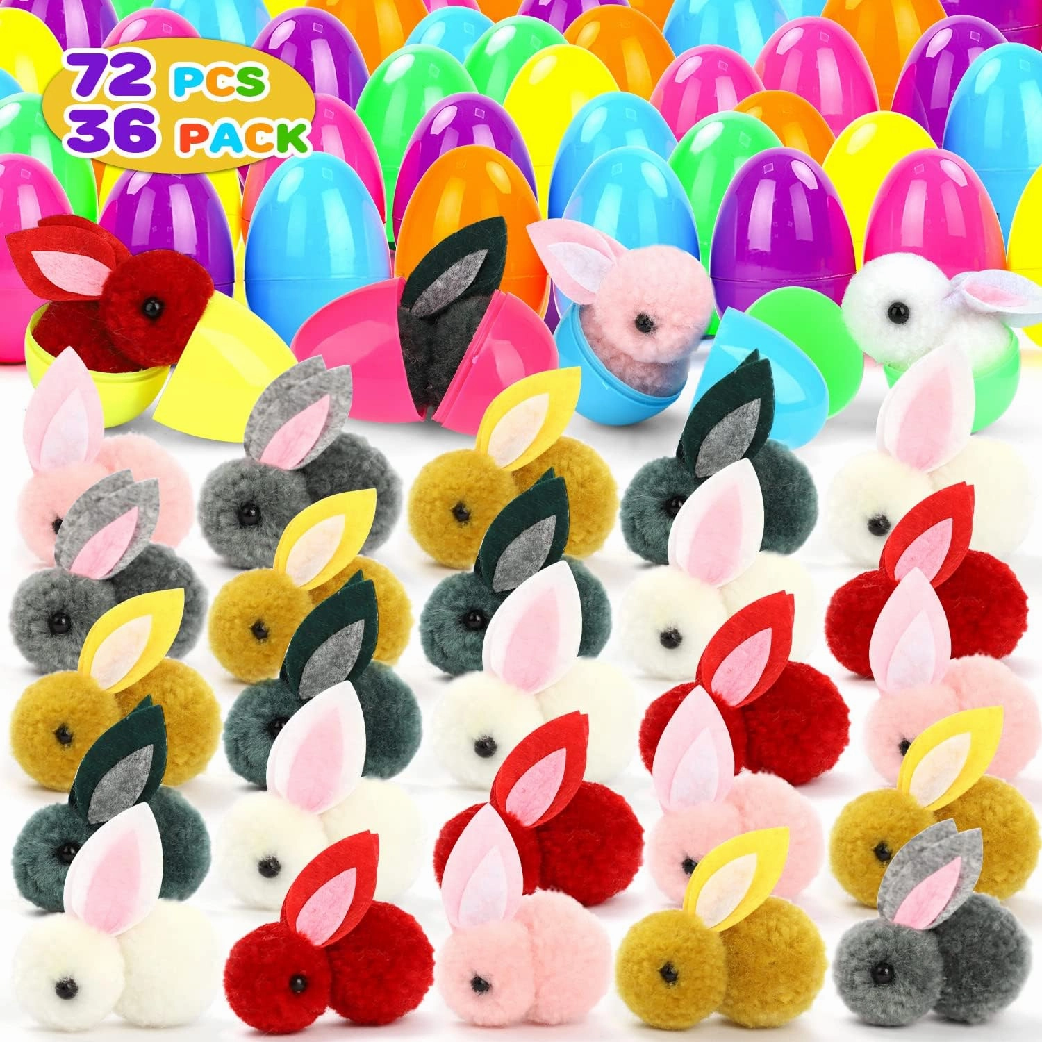 TOY Life Easter Egg Fillers with 36 Pack Bunny Plush Toys Mini Stuffed Animals Surprise Toys Inside Easter Basket Stuffers Egg Hunt Party Favors for Toddlers, Kids, Boys, Girls