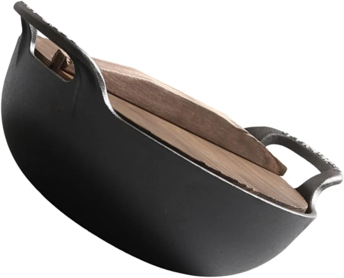 TOYANDONA Outdoor Cast Iron Cookware Skillet with Side Handles Durable Temperature Resistant Ramen Cooking Pot for Family Meals Picnics Camping and Hiking