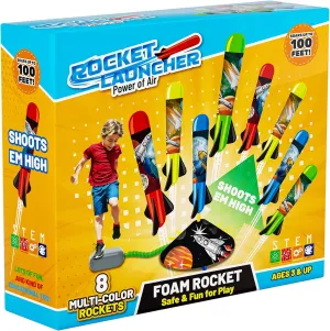Toys Rocket Launcher for Kids - Launch up to 100 Ft, 8 Multi-Color Foam Rockets & Adjustable Launch Stand, Kids Outdoor Toys, Birthday Toys for Kids Boys Girls Age 3  Years Old