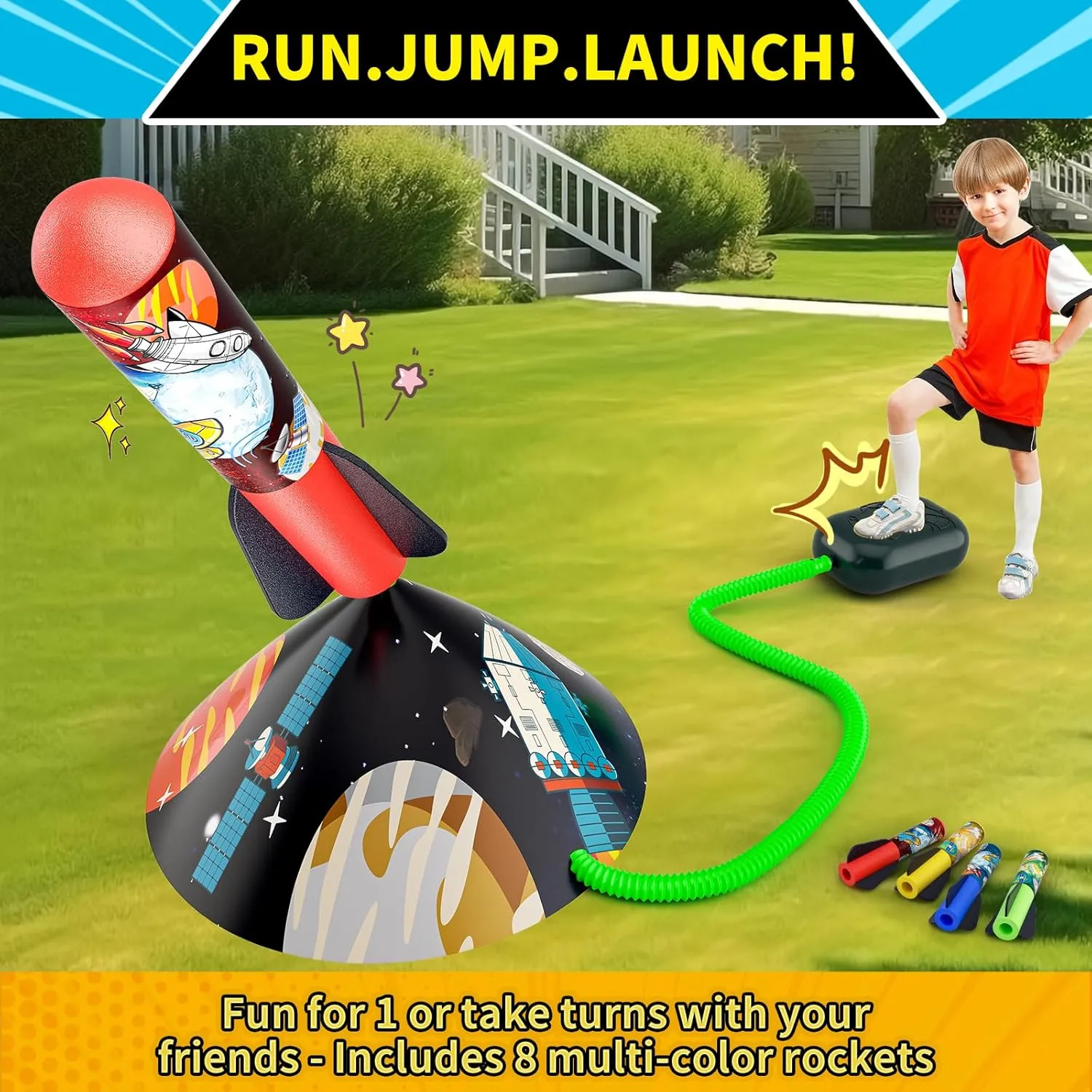 Toys Rocket Launcher for Kids - Launch up to 100 Ft, 8 Multi-Color Foam Rockets & Adjustable Launch Stand, Kids Outdoor Toys, Birthday Toys for Kids Boys Girls Age 3  Years Old