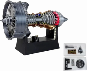 TR900 Turbofan Engine Model, Adjustable Speed Aircraft Engine Turbojet Engine with LED Light, Mechanical Science Aero Engine Education Toy Gift Desk Decor for Adult Hobbyists,25cm (Assembly Version)