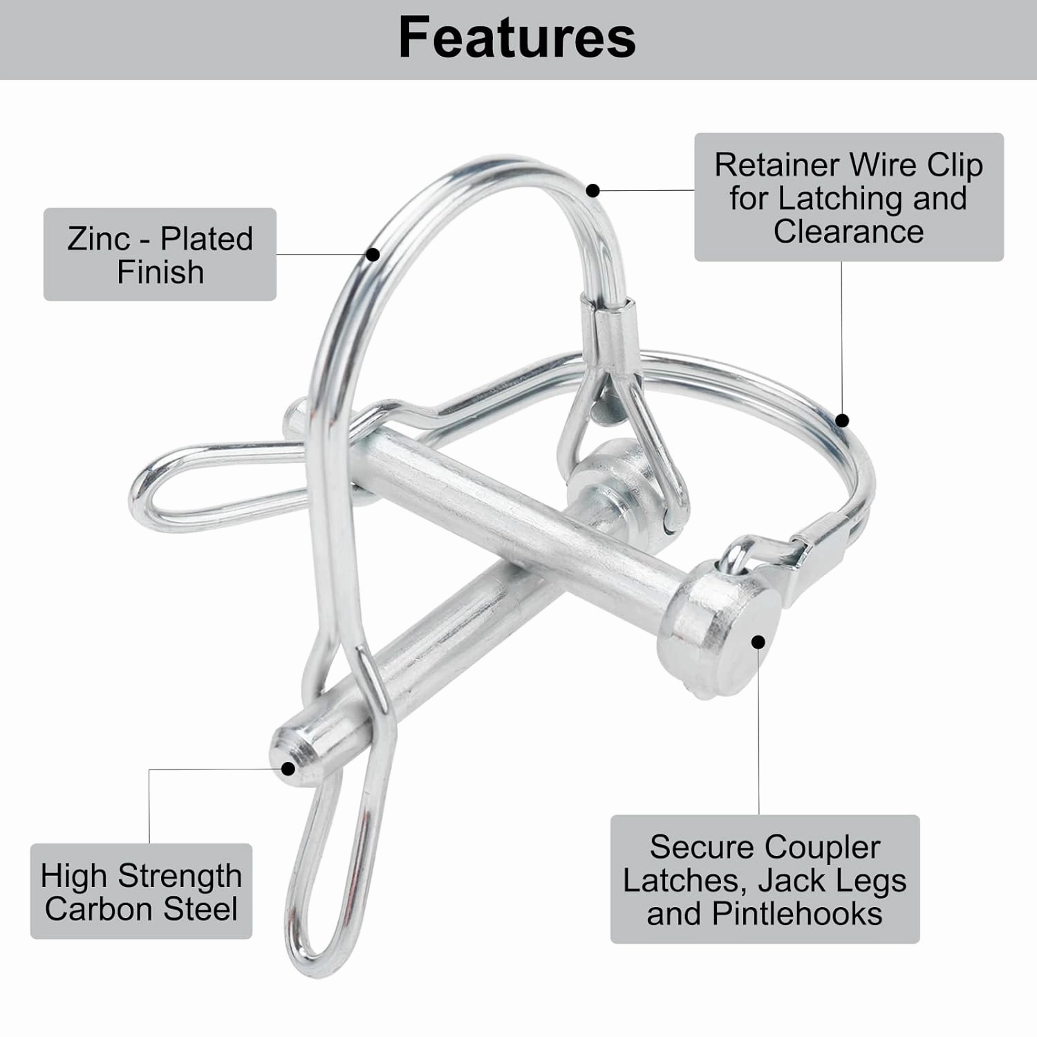 Trailer Coupler Pin, Wire Lock Pins, Shaft Locking Pin, Wire Locking Pin, Arch Shape Safety Coupler Pin with Long Ear for Trailer Farm (20 Pieces, 6mm x 44.5mm)