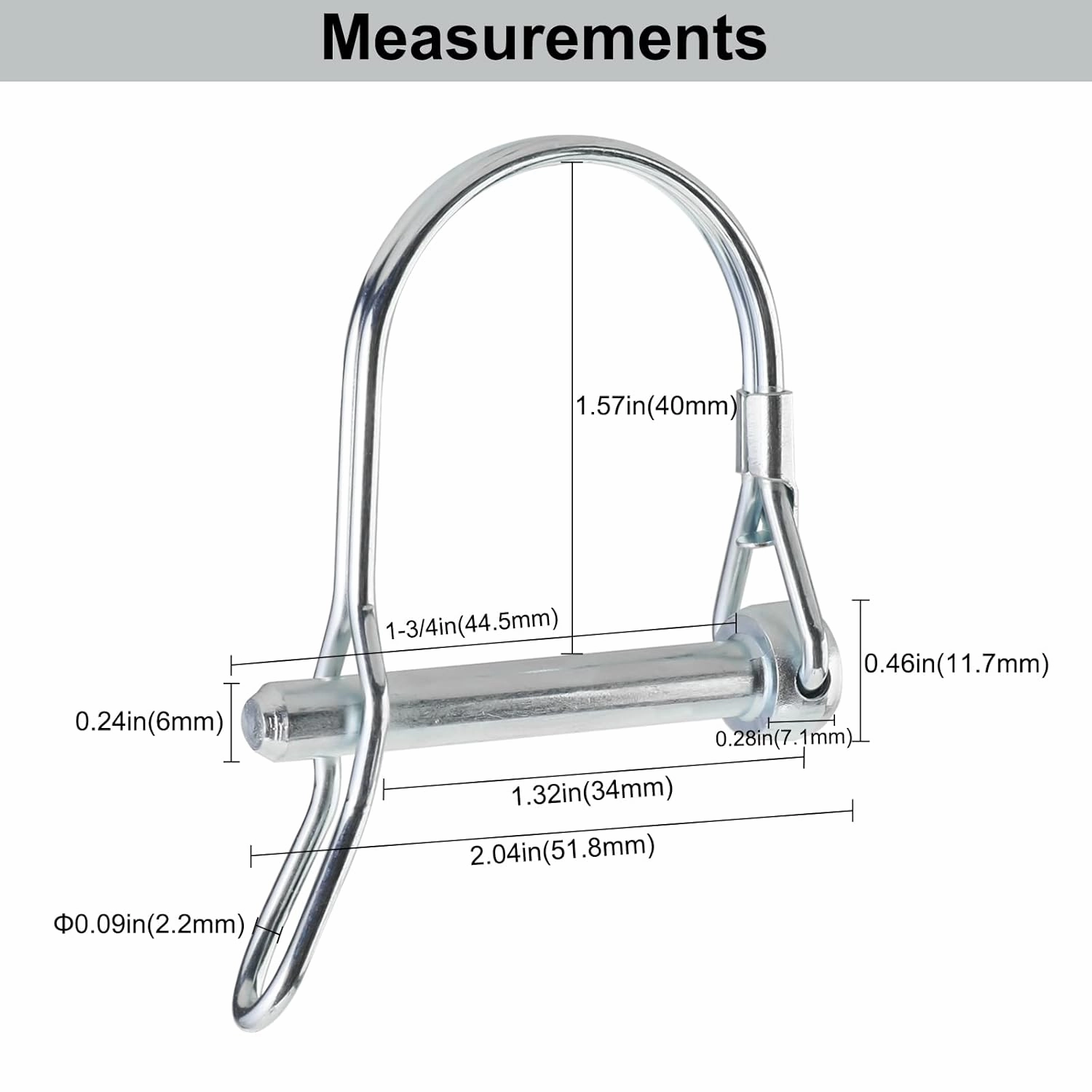 Trailer Coupler Pin, Wire Lock Pins, Shaft Locking Pin, Wire Locking Pin, Arch Shape Safety Coupler Pin with Long Ear for Trailer Farm (20 Pieces, 6mm x 44.5mm)