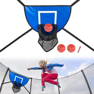 Trampoline Basketball Hoop Attachment, Trampoline Basketball Hoop with 3 Mini Basketballs and Pump,Soft Materials & Waterproof Trampoline Accessory for Most Ages (Blue)