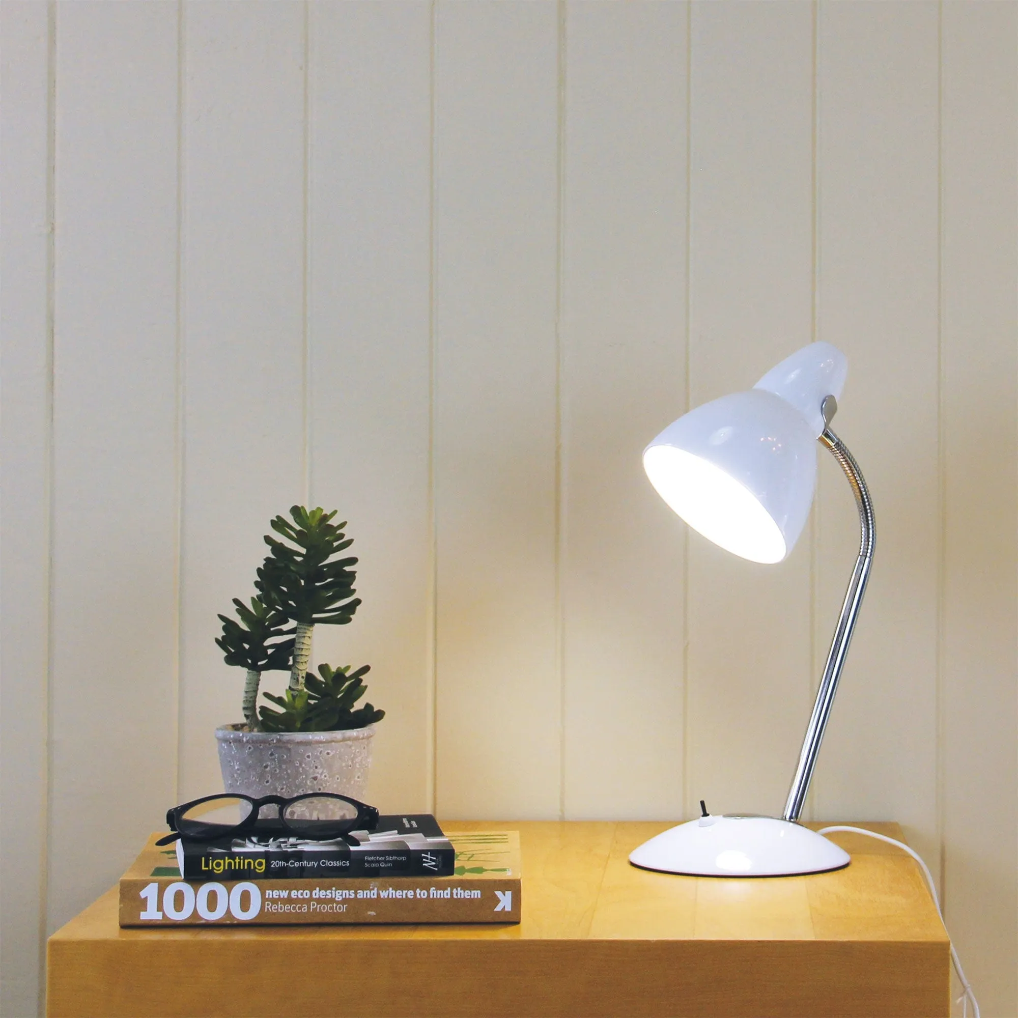 TRAX - Classic White & Chrome 1 Light Adjustable Desk Lamp With Toggle Switch
