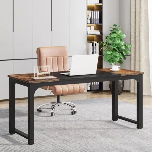 Tribesigns Modern Computer Desk, 63 x 23.6 inch Large Office Desk Computer Table Study Writing Desk Workstation for Home Office, Rustic Brown/Black