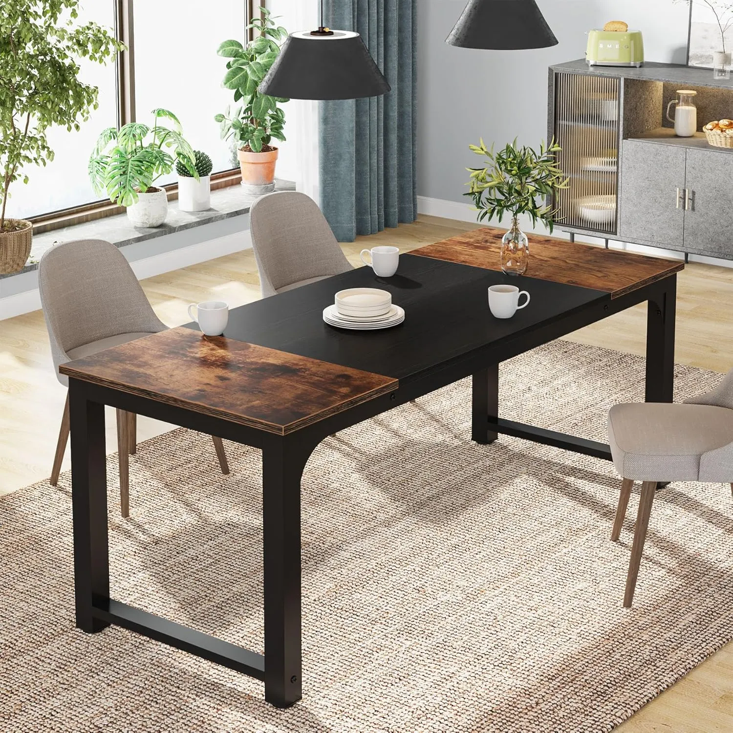 Tribesigns Modern Computer Desk, 63 x 23.6 inch Large Office Desk Computer Table Study Writing Desk Workstation for Home Office, Rustic Brown/Black