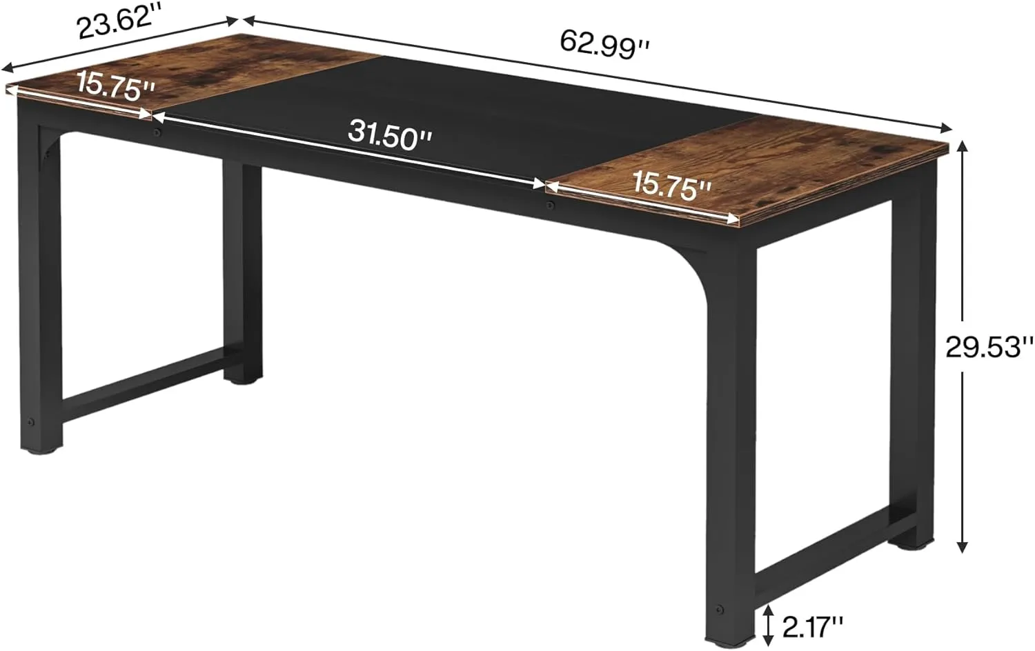 Tribesigns Modern Computer Desk, 63 x 23.6 inch Large Office Desk Computer Table Study Writing Desk Workstation for Home Office, Rustic Brown/Black