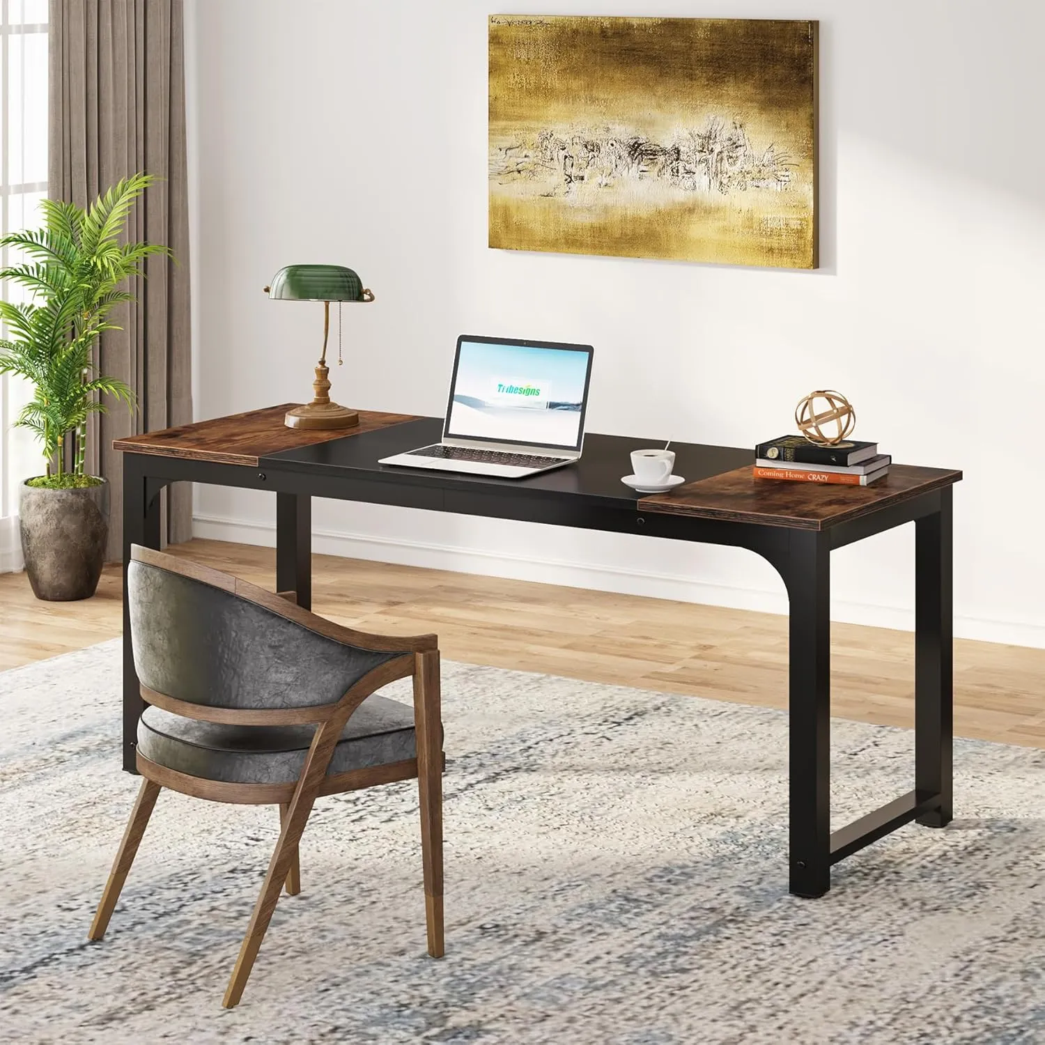 Tribesigns Modern Computer Desk, 63 x 23.6 inch Large Office Desk Computer Table Study Writing Desk Workstation for Home Office, Rustic Brown/Black