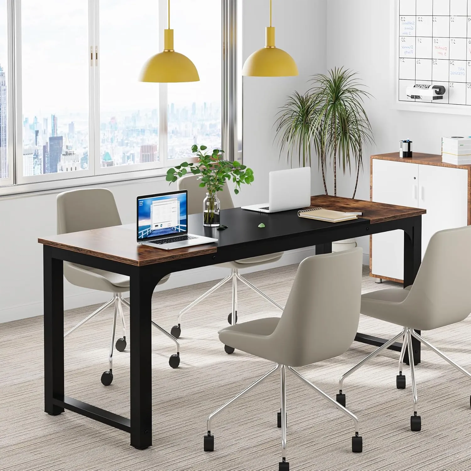 Tribesigns Modern Computer Desk, 63 x 23.6 inch Large Office Desk Computer Table Study Writing Desk Workstation for Home Office, Rustic Brown/Black