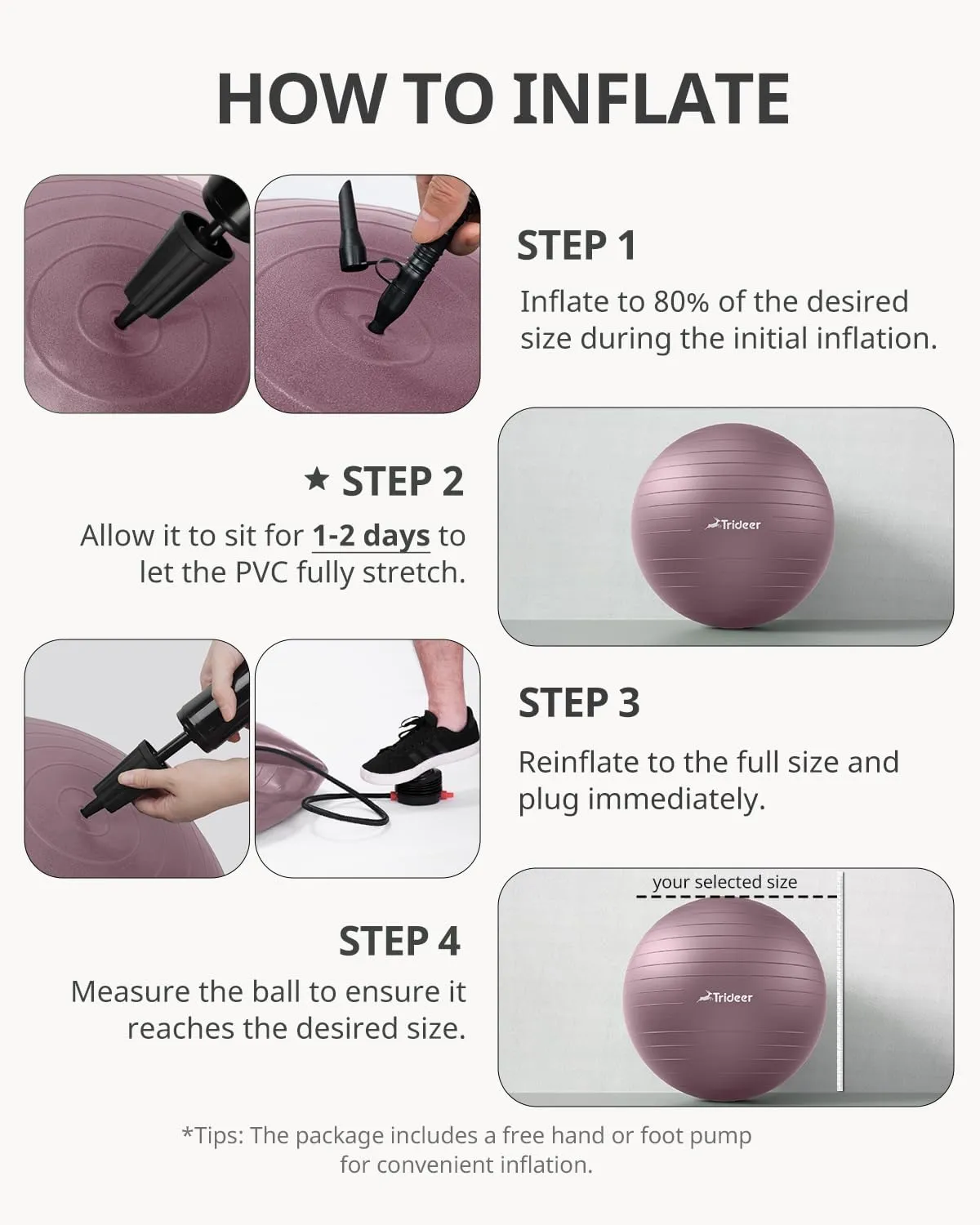 Trideer Yoga Ball - Exercise Ball for Workout pilates Stability - Anti-Burst and Slip Resistant for physical therapy, Birthing, Stretching & Core Workout, Office Ball Chair, Flexible Seating, Home Gym