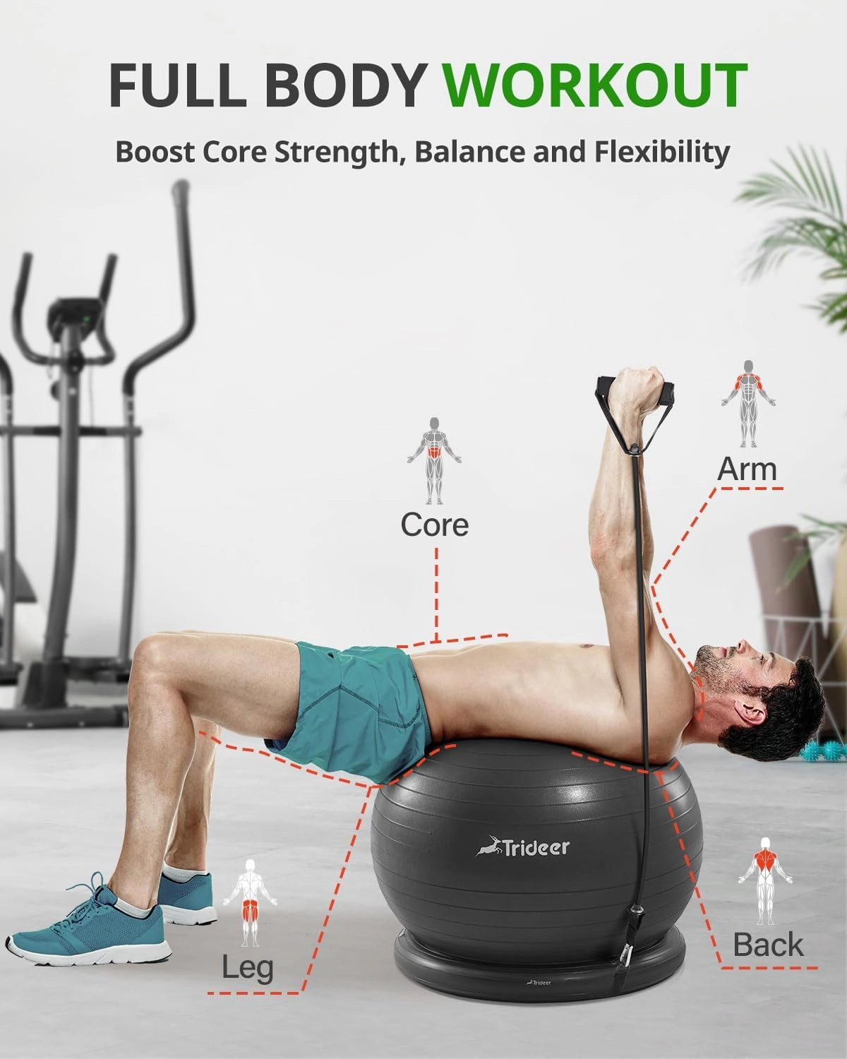 Trideer Ball Chair - Yoga Ball with Base & Bands for Home Gym Workout
