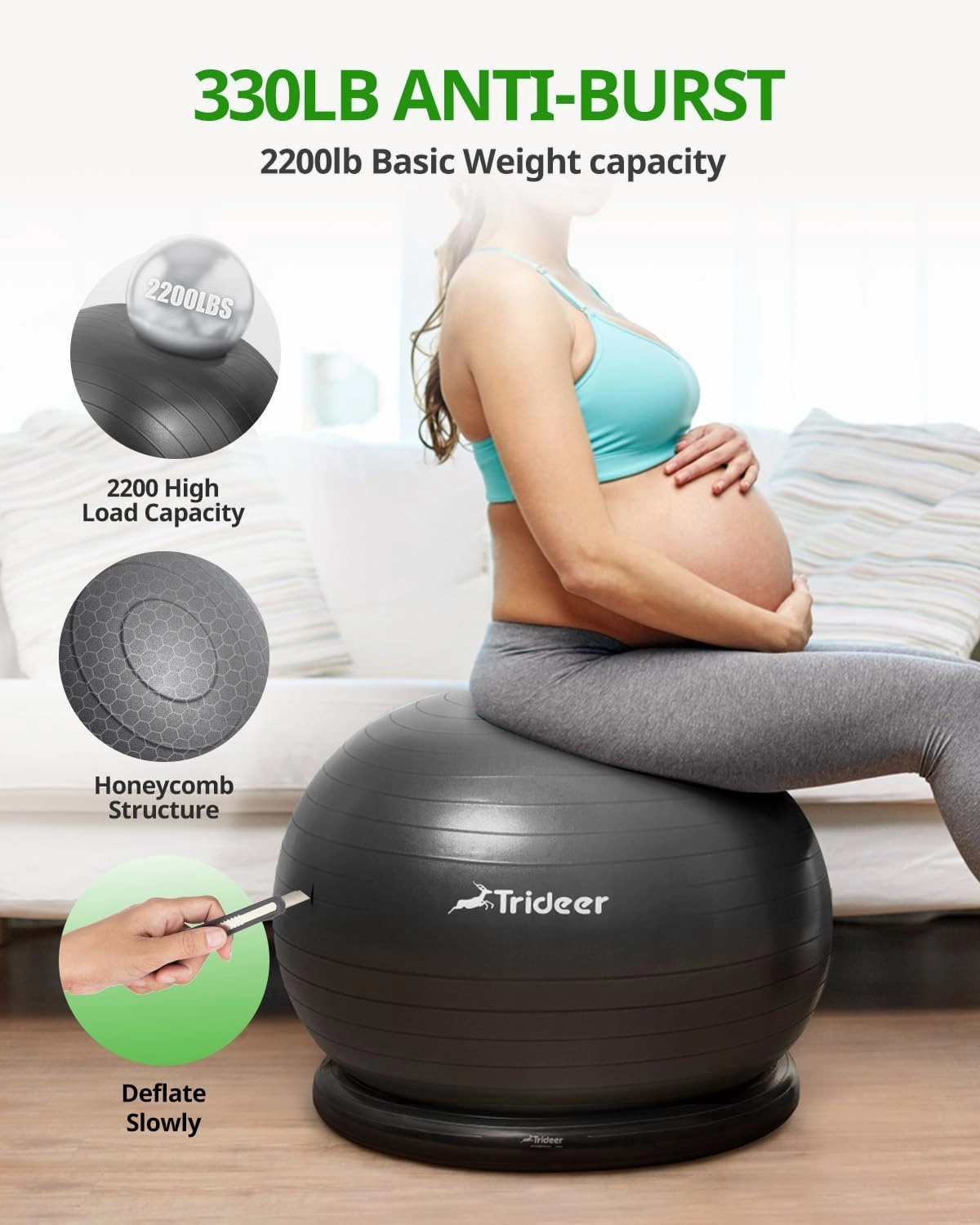 Trideer Ball Chair - Yoga Ball with Base & Bands for Home Gym Workout