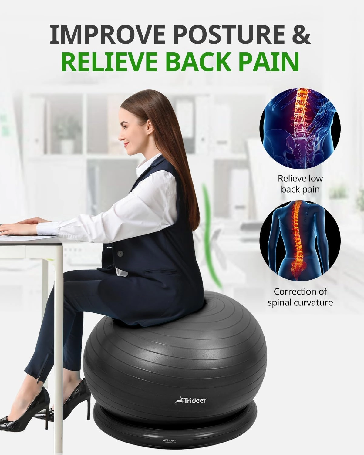 Trideer Ball Chair - Yoga Ball with Base & Bands for Home Gym Workout