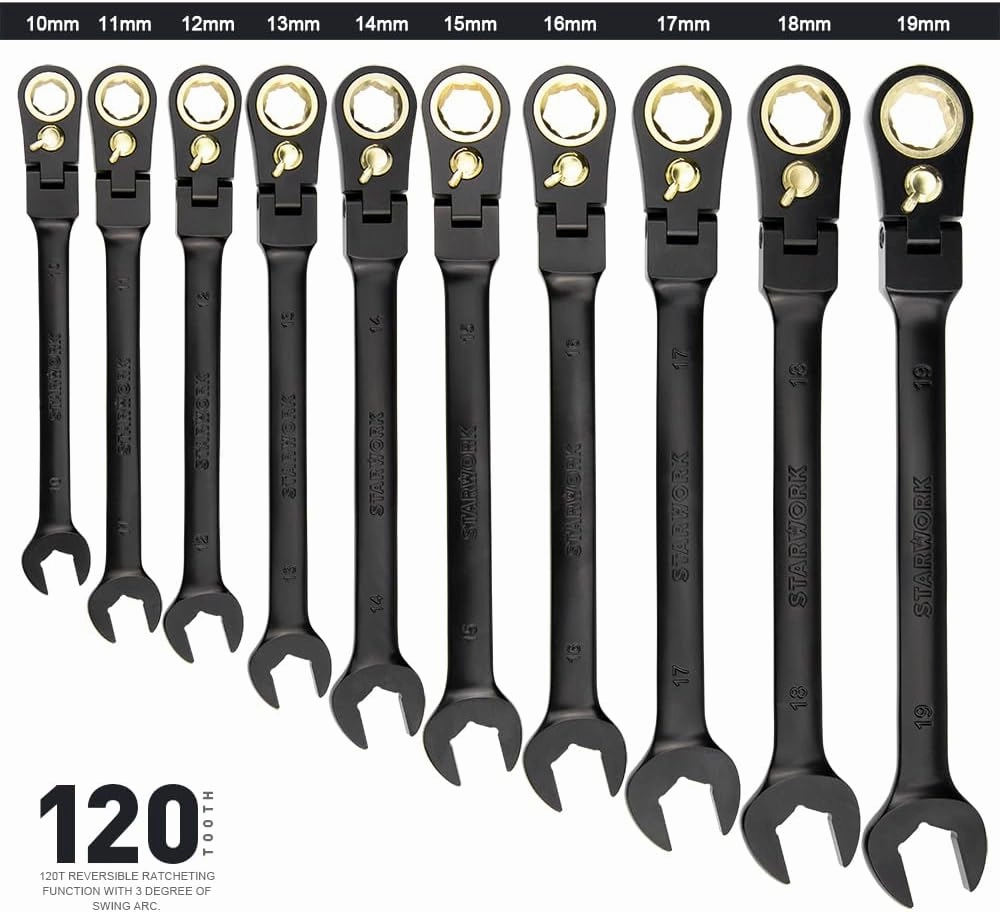 TRUE MECHANIC™ 20-Piece, 120T, Reversible, Flexible Ratcheting Wrench Set, Non-Slip, Long Pattern, SAE/Metric, Professional, With Portable Roll-Up Pouch Bag