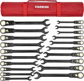 TRUE MECHANIC™ 20-Piece, 120T, Reversible, Flexible Ratcheting Wrench Set, Non-Slip, Long Pattern, SAE/Metric, Professional, With Portable Roll-Up Pouch Bag