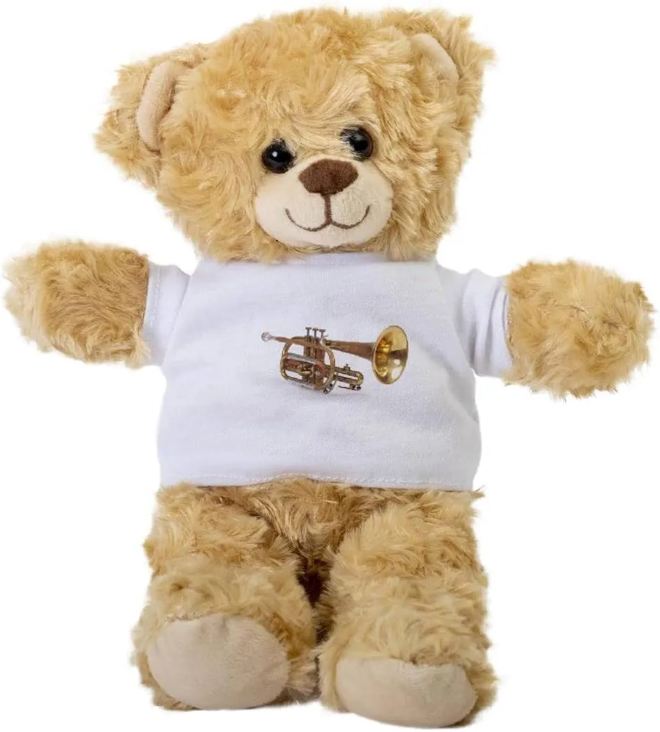 Trumpet Teddy Bear, Gift Stuffed Animal, Plush Teddy Bear with Tee, Trumpet Gift, Gift for Her, Birthday Basket Idea