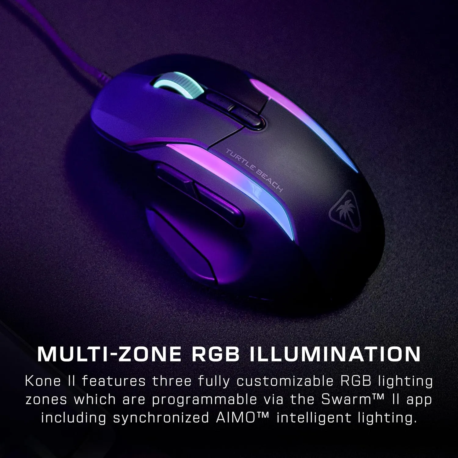 Turtle Beach Kone II – Wired Ergonomic RGB Gaming Mouse, 26K DPI Optical Sensor, 100M Click Life Optical Switches, 23 Customizable Inputs, 4D Scroll Wheel, Pure PTFE Glides - Ash Black