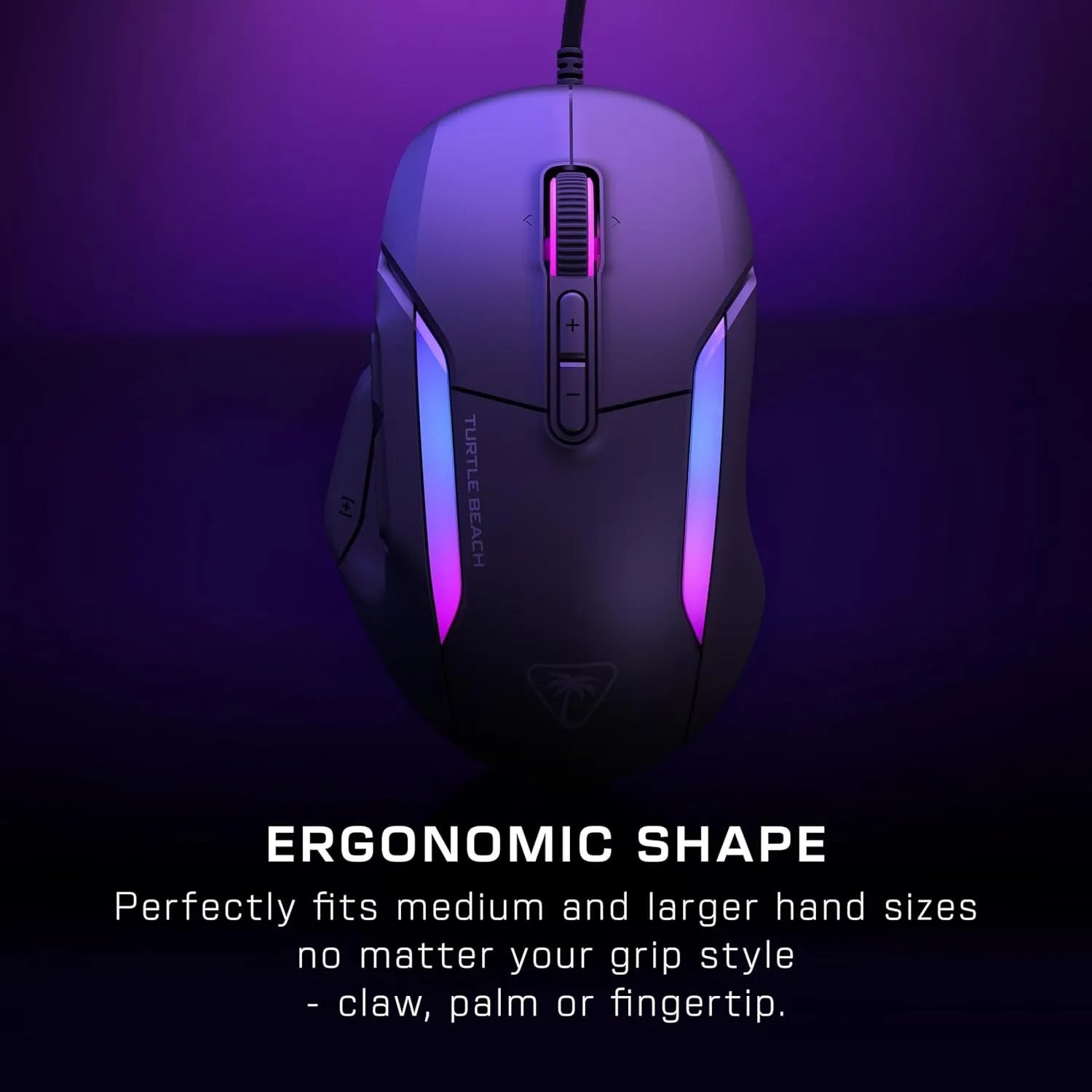 Turtle Beach Kone II – Wired Ergonomic RGB Gaming Mouse, 26K DPI Optical Sensor, 100M Click Life Optical Switches, 23 Customizable Inputs, 4D Scroll Wheel, Pure PTFE Glides - Ash Black