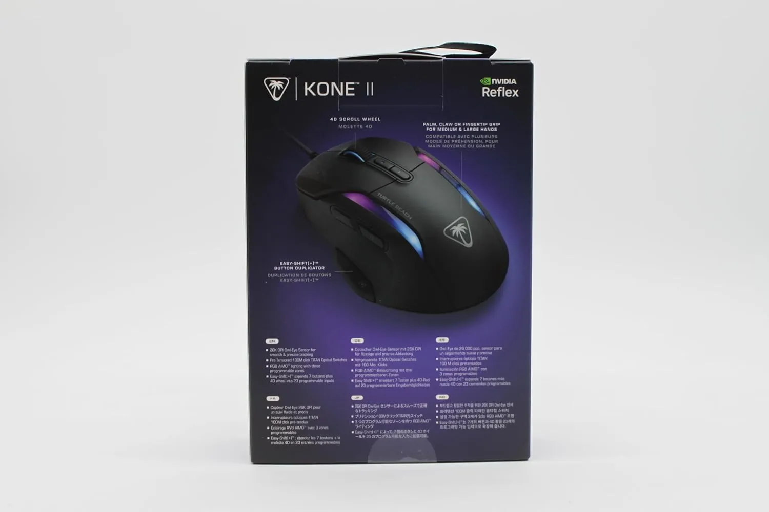 Turtle Beach Kone II – Wired Ergonomic RGB Gaming Mouse, 26K DPI Optical Sensor, 100M Click Life Optical Switches, 23 Customizable Inputs, 4D Scroll Wheel, Pure PTFE Glides - Ash Black