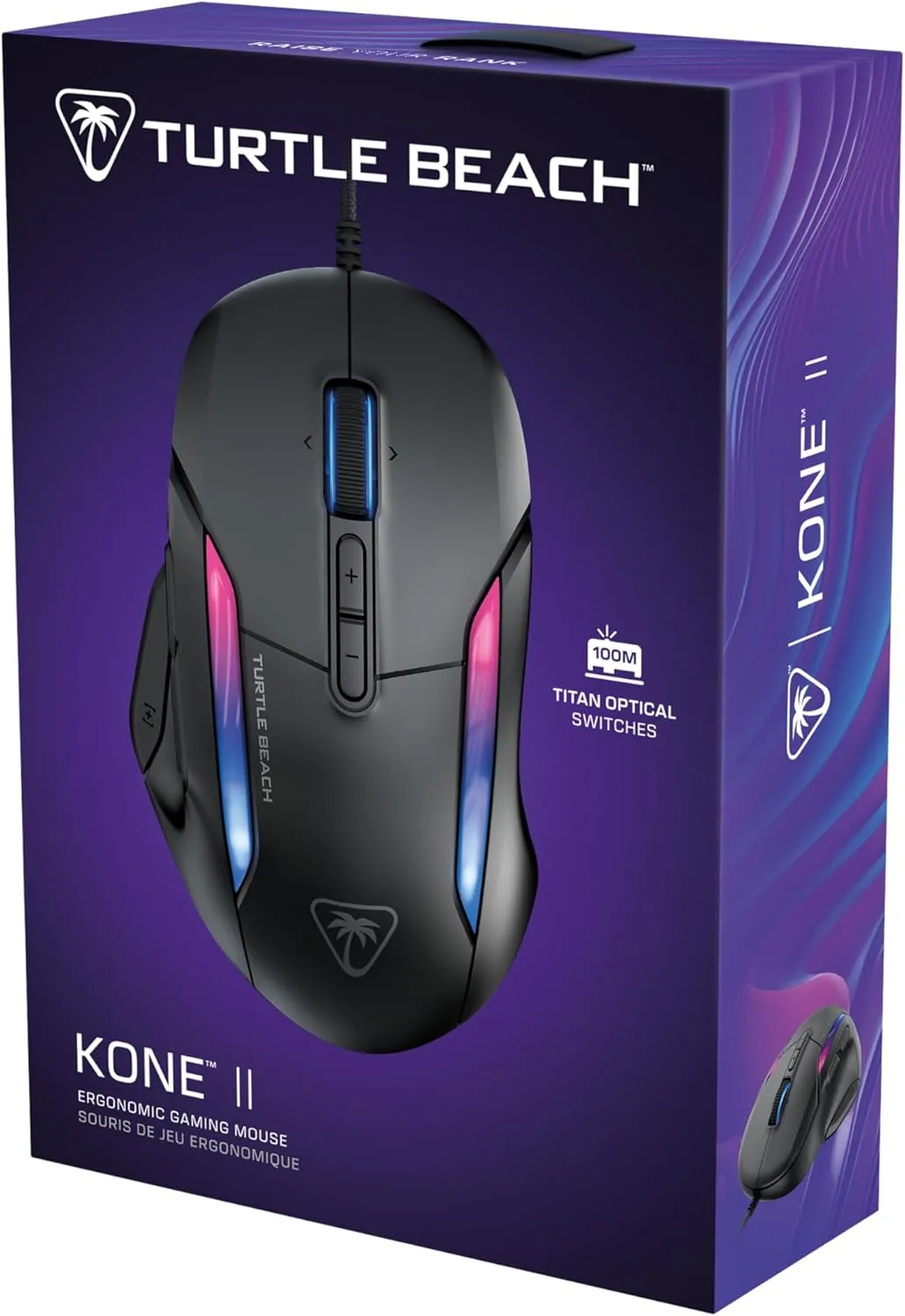 Turtle Beach Kone II – Wired Ergonomic RGB Gaming Mouse, 26K DPI Optical Sensor, 100M Click Life Optical Switches, 23 Customizable Inputs, 4D Scroll Wheel, Pure PTFE Glides - Ash Black