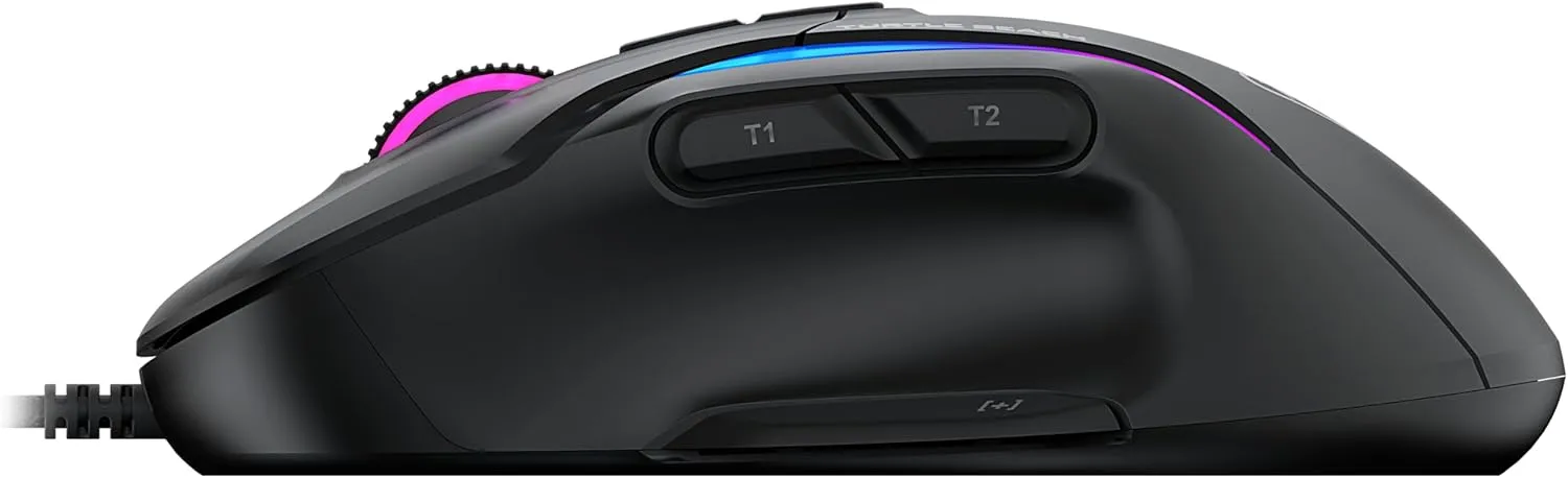 Turtle Beach Kone II – Wired Ergonomic RGB Gaming Mouse, 26K DPI Optical Sensor, 100M Click Life Optical Switches, 23 Customizable Inputs, 4D Scroll Wheel, Pure PTFE Glides - Ash Black