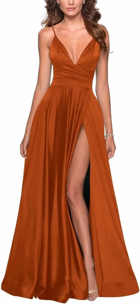 Tvuyet Elegant Long Prom Dress with Slit Pleated 2025 Satin Bridesmaid Dresses A Line Spaghetti Straps Evening Gowns