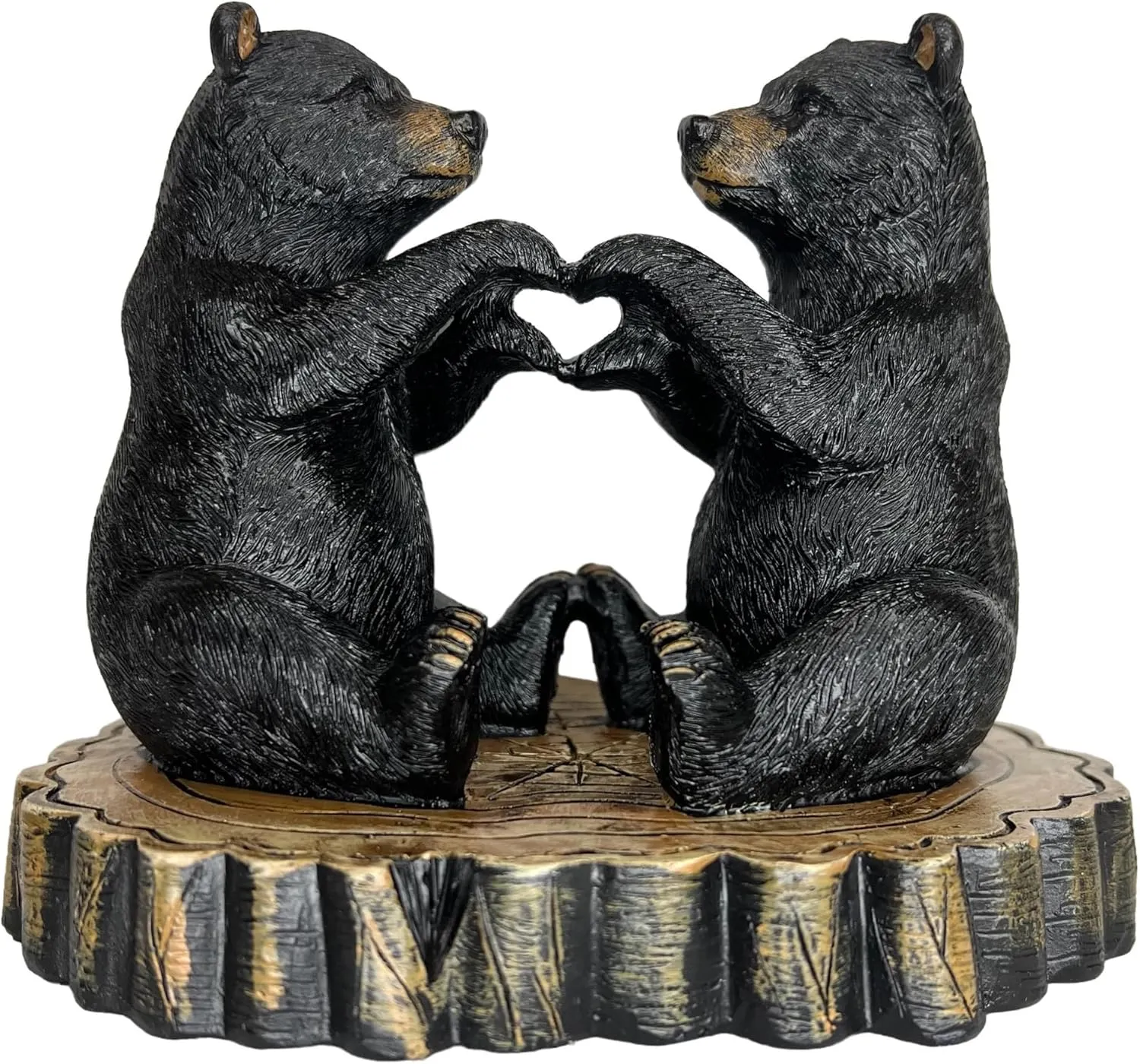 Two Black Bears Heart Hands Figurine – 6” Wide Whimsical Bear Couple I Love You Statue – Rustic Home, Cabin, Lodge, Office Decor