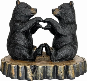 Two Black Bears Heart Hands Figurine – 6” Wide Whimsical Bear Couple I Love You Statue – Rustic Home, Cabin, Lodge, Office Decor