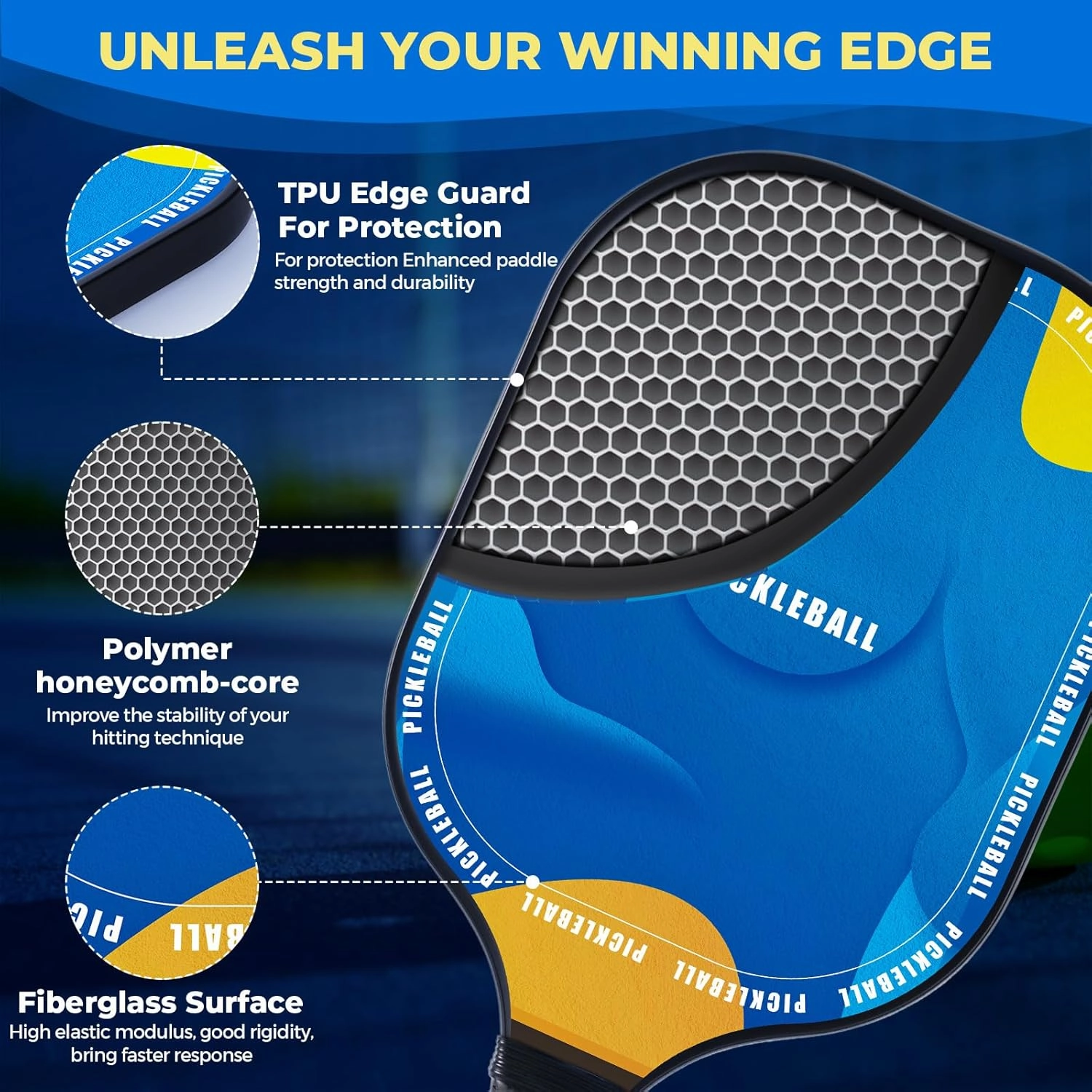 U-pick Pickleball Paddles Set of 2, Lightweight Fiberglass Pickleball Paddle, Easy Control for Beginners, Kids, Elderly, Pros, Men