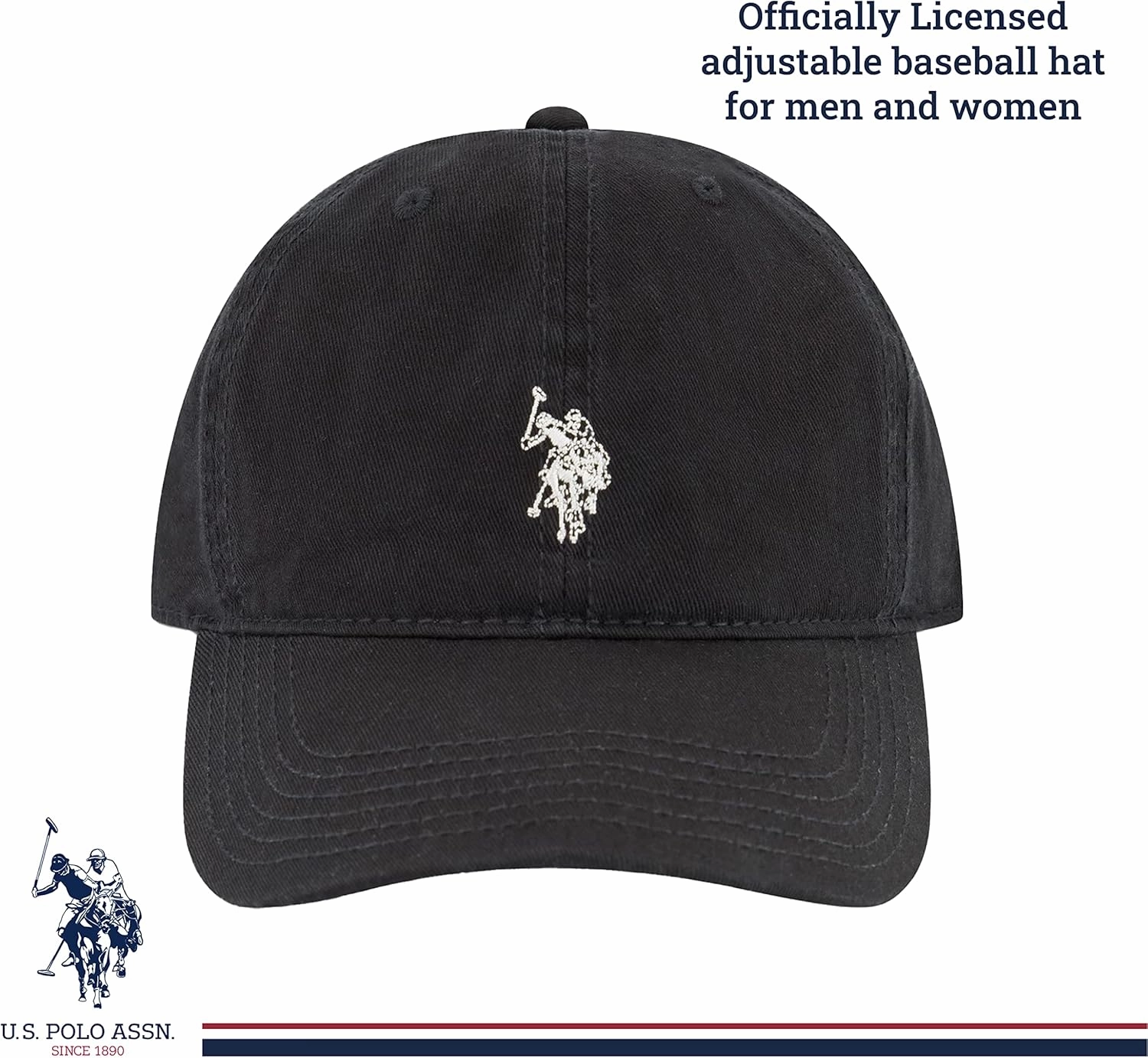 U.S. Polo Assn. Small Polo Pony Logo Baseball Hat, 100% Cotton, Adjustable Cap