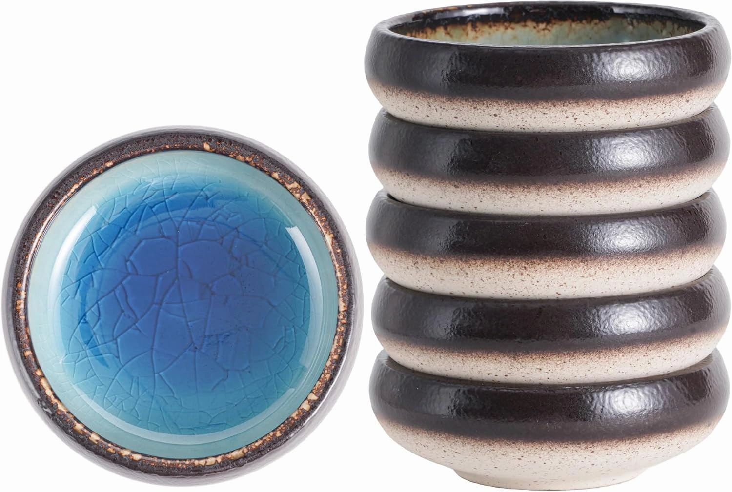 Uaral Soy Sauce Dishes Sushi Dipping Bowl Pinch Bowl Stoneware Blue Small Serving Dish Set 3.35 Inch(4.5 oz,Ice Crack Blue)