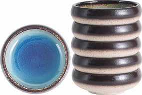 Uaral Soy Sauce Dishes Sushi Dipping Bowl Pinch Bowl Stoneware Blue Small Serving Dish Set 3.35 Inch(4.5 oz,Ice Crack Blue)