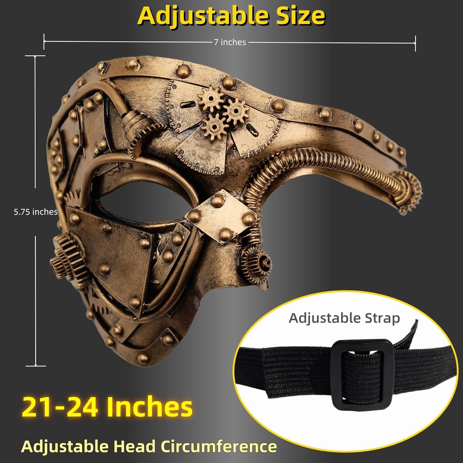 Ubauta Steampunk Metal Cyborg Venetian Mask, Masquerade Mask For Halloween Costume Party/Phantom Of The Opera/Mardi Gras Ball
