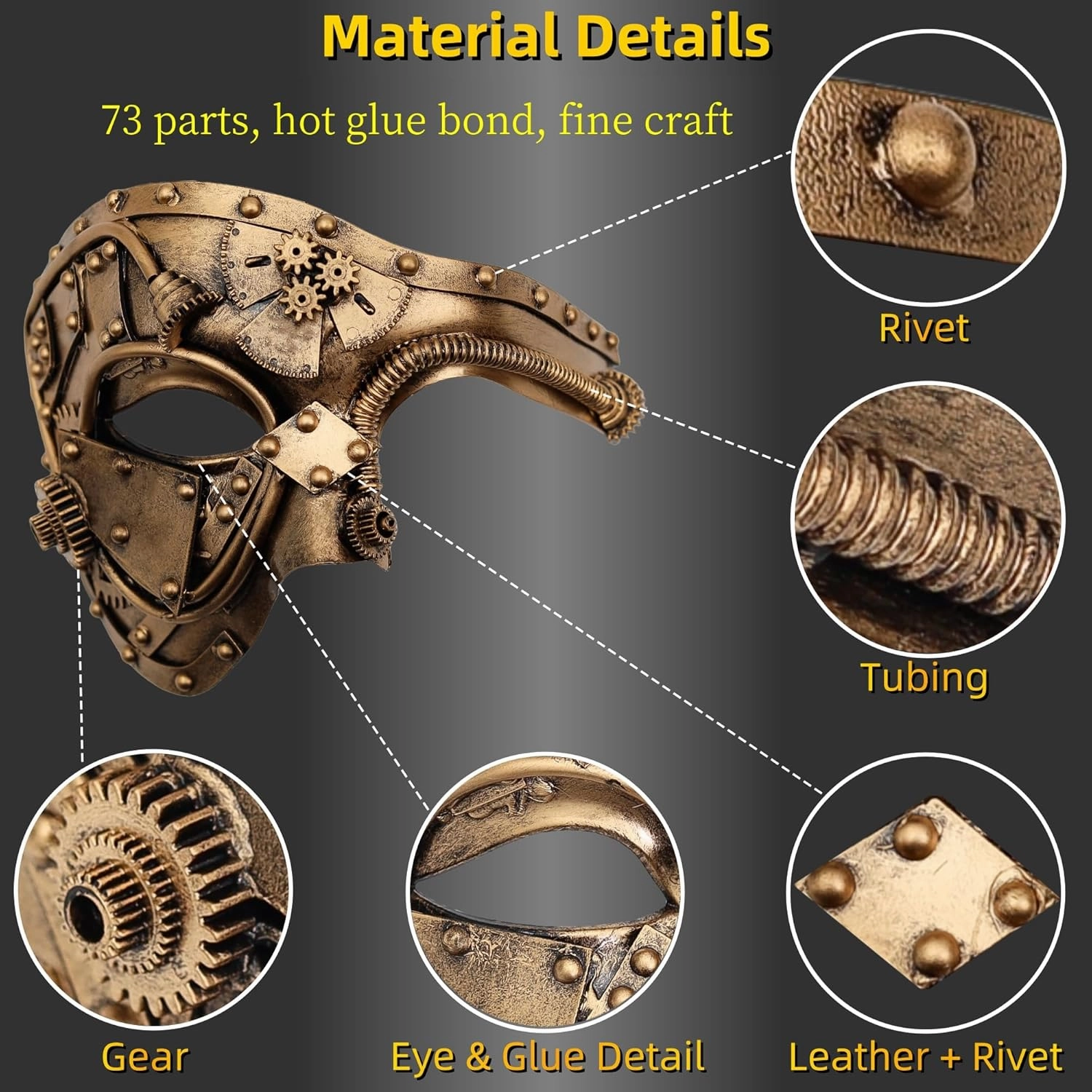 Ubauta Steampunk Metal Cyborg Venetian Mask, Masquerade Mask For Halloween Costume Party/Phantom Of The Opera/Mardi Gras Ball