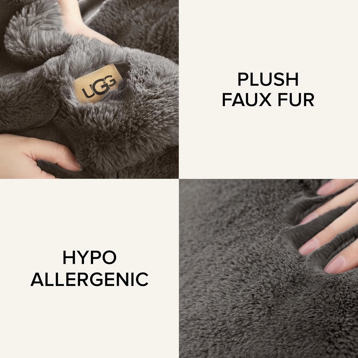 UGG Euphoria Plush Faux Fur Throw Blanket Medium Weight Reversible Luxury Soft Throw for Couch Bed or Chair Hypoallergenic Machine Washable Home Decor Blanket, 50-inch x 70-inch, Charcoal Dark Grey