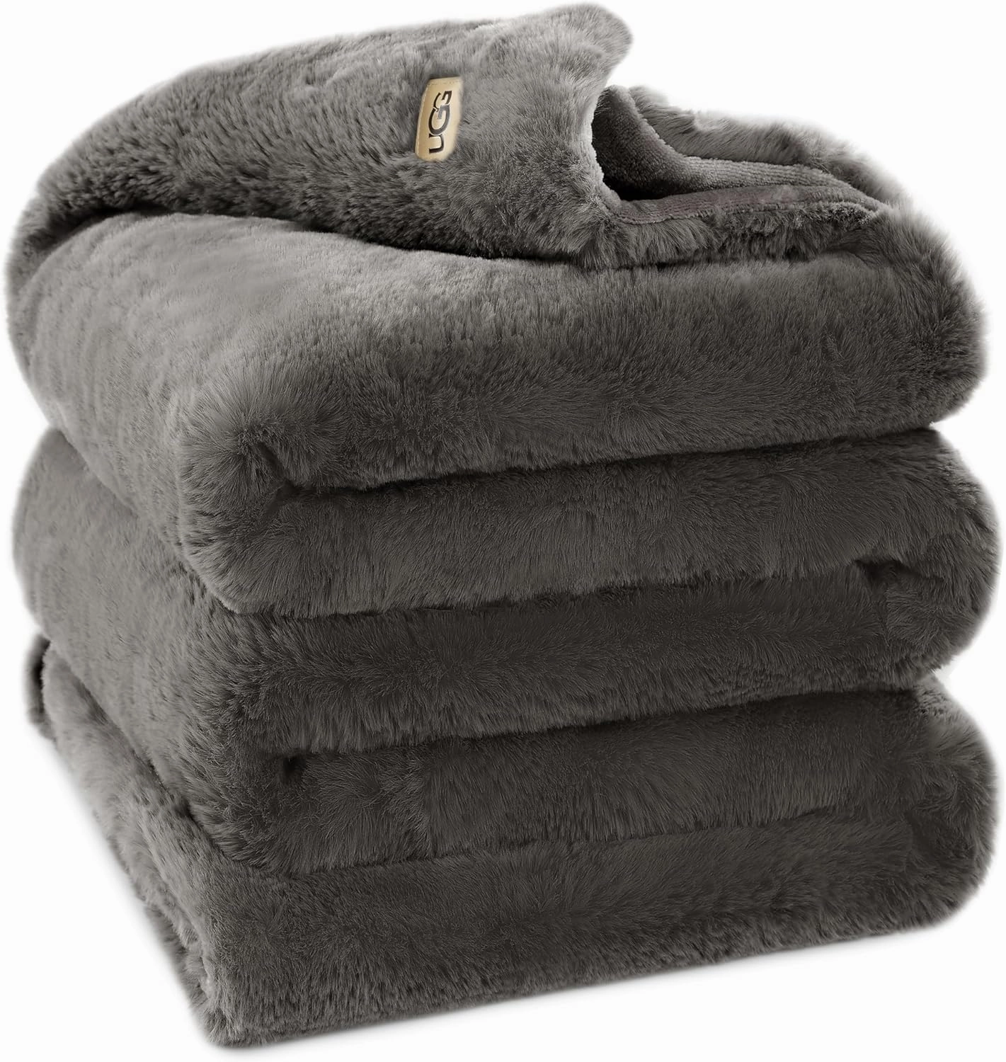 UGG Euphoria Plush Faux Fur Throw Blanket Medium Weight Reversible Luxury Soft Throw for Couch Bed or Chair Hypoallergenic Machine Washable Home Decor Blanket, 50-inch x 70-inch, Charcoal Dark Grey