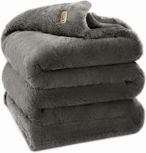 UGG Euphoria Plush Faux Fur Throw Blanket Medium Weight Reversible Luxury Soft Throw for Couch Bed or Chair Hypoallergenic Machine Washable Home Decor Blanket, 50-inch x 70-inch, Charcoal Dark Grey