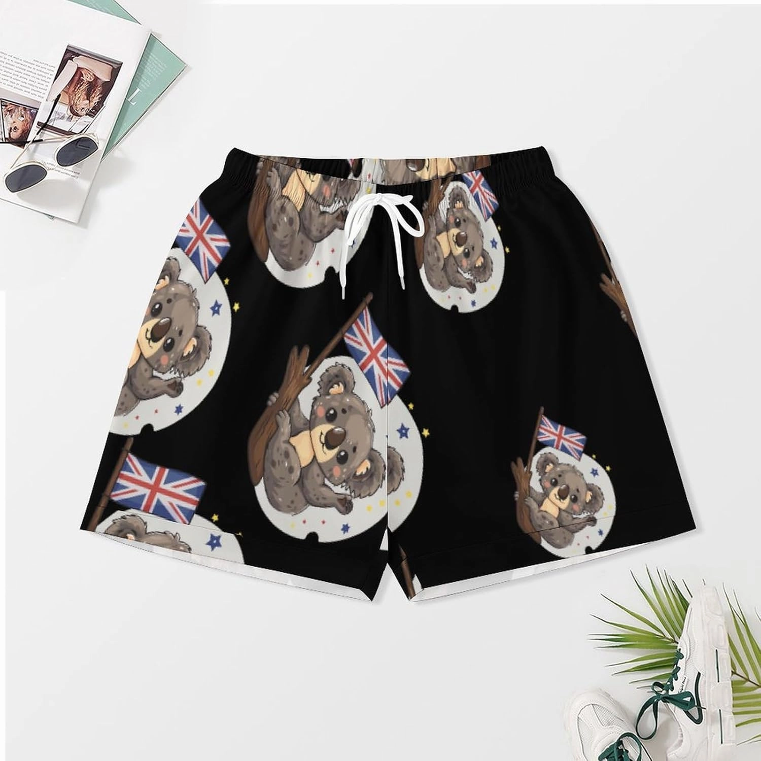 Uk Flag Koala Bear Women's Satin Pajama Set Short Sleeve Button Down Sleepwear Loungewear Pj Set