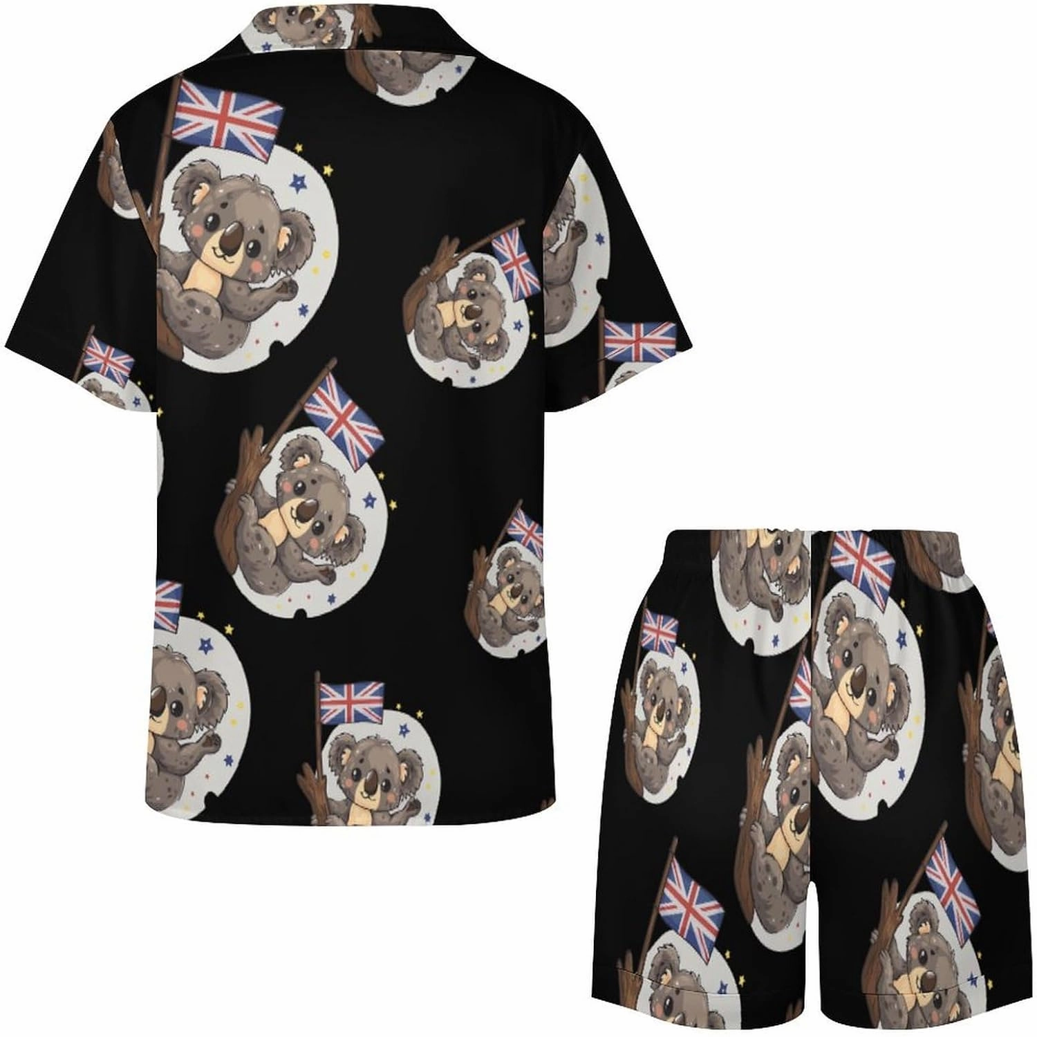 Uk Flag Koala Bear Women's Satin Pajama Set Short Sleeve Button Down Sleepwear Loungewear Pj Set