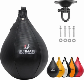 Ultimate Fitness Speed Bag - Boxing Leather MMA Muay Thai Training Punching Dodge Workout Speedball Kicking Striking Ball Kit with Hanging Swivel, Neddle, Screw Set