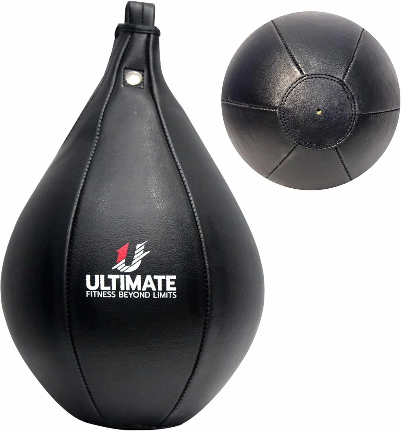 Ultimate Fitness Speed Bag - Boxing Leather MMA Muay Thai Training Punching Dodge Workout Speedball Kicking Striking Ball Kit with Hanging Swivel, Neddle, Screw Set