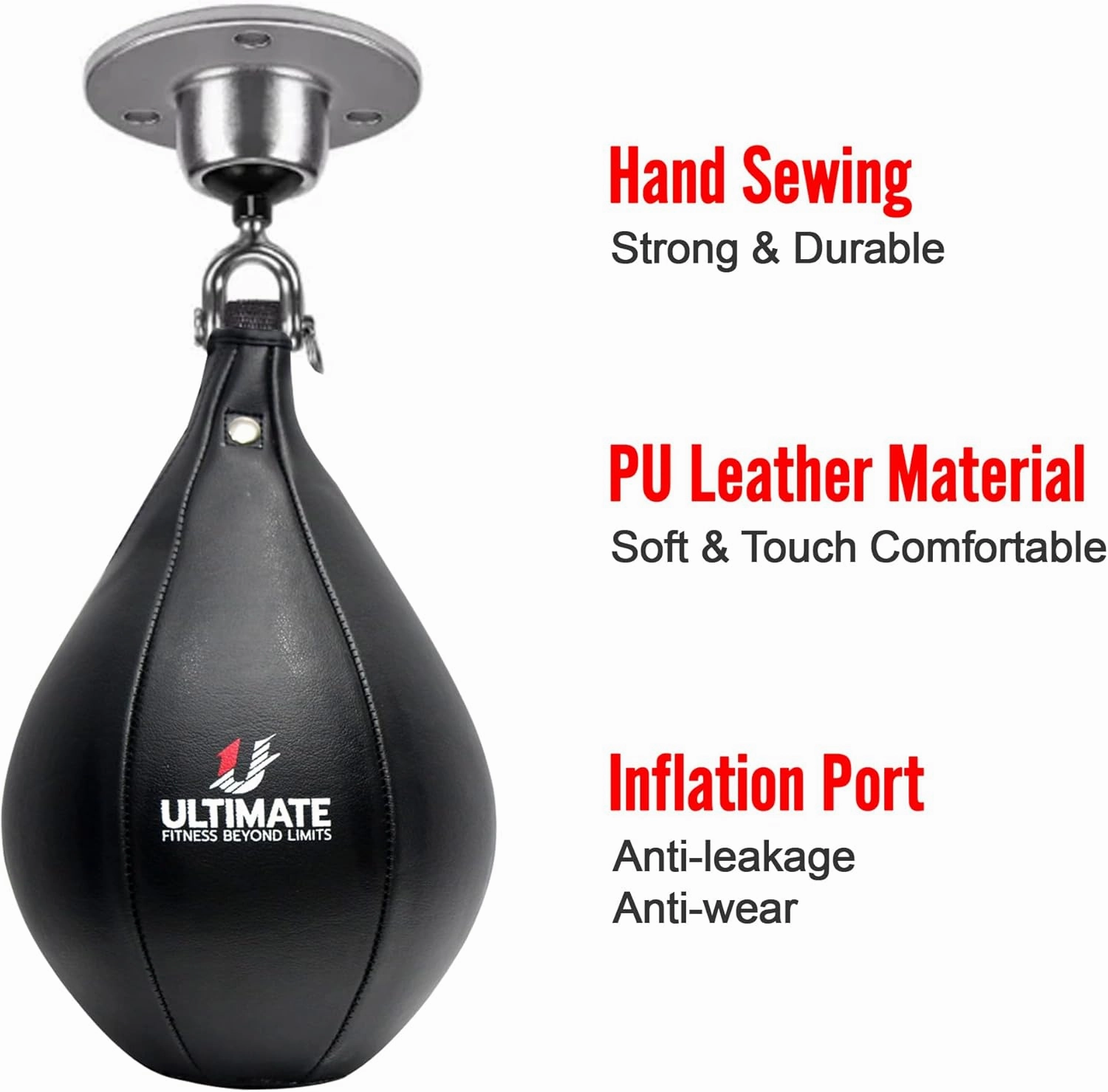 Ultimate Fitness Speed Bag - Boxing Leather MMA Muay Thai Training Punching Dodge Workout Speedball Kicking Striking Ball Kit with Hanging Swivel, Neddle, Screw Set