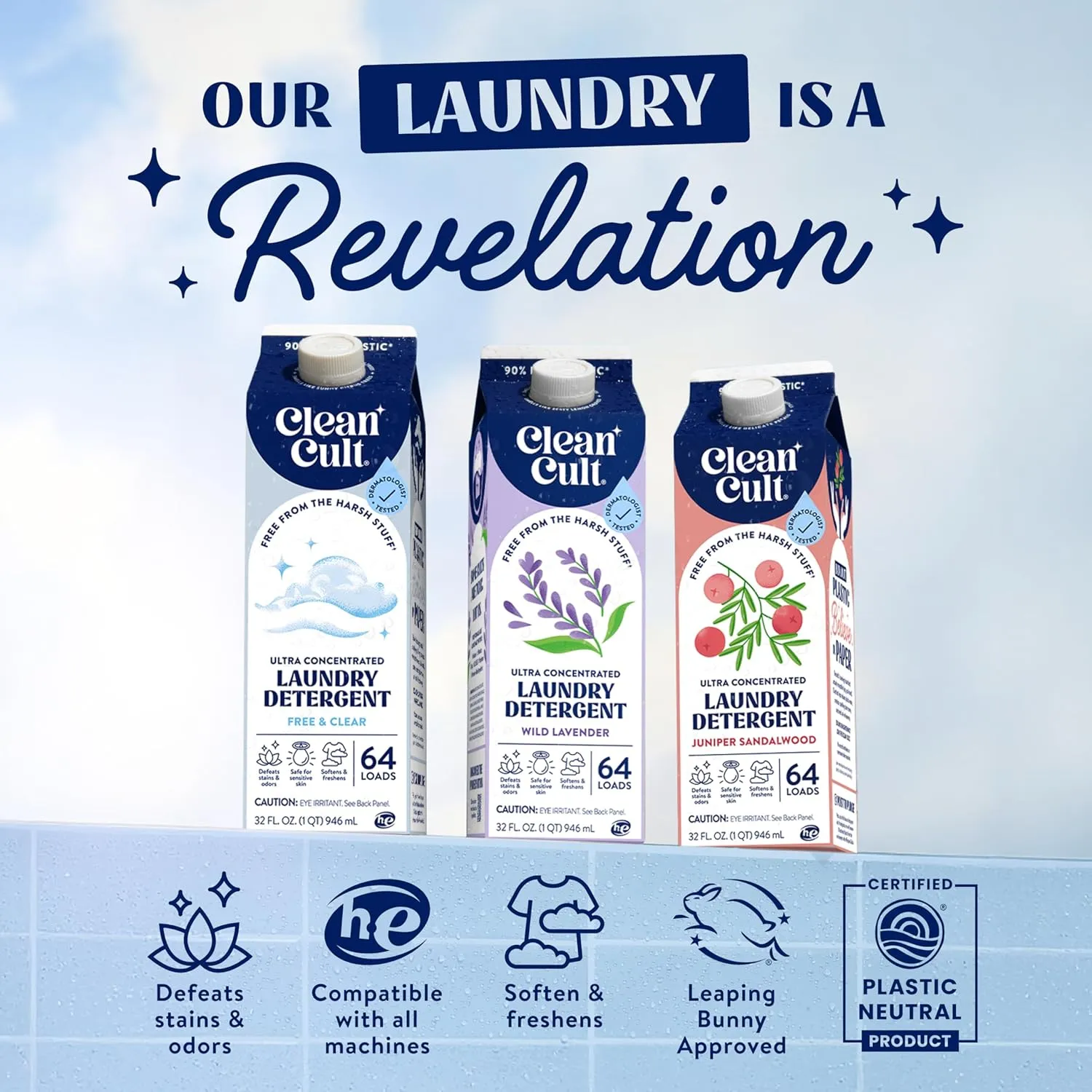 Ultra Concentrated Liquid Laundry Detergent Soap, 192 loads (96 oz), Long Lasting Scent, 90% Less Plastic, No Harsh Chemicals, Wild Lavender, Defeats Stains & Odors, HE/Standard Compatible