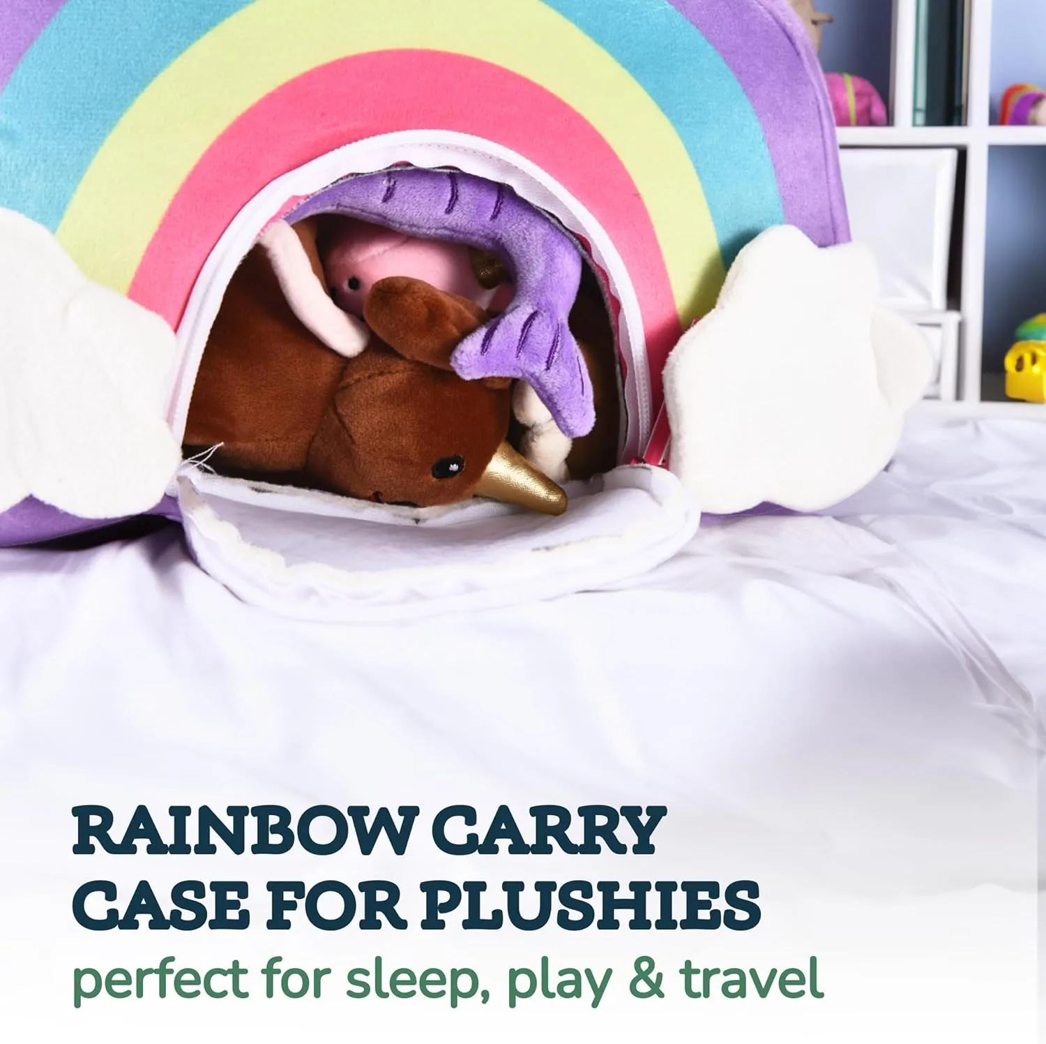 Unicorn Stuffed Animals with Rainbow Bag Set of 7 - Portable Plush Animal Toys - Vibrant Rainbow Set for Traveling and Cuddling-Unicorn Baby Gifts for Endless Fun and Playtime Adventures