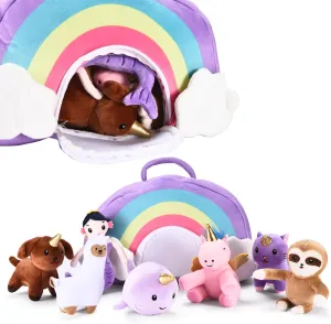 Unicorn Stuffed Animals with Rainbow Bag Set of 7 - Portable Plush Animal Toys - Vibrant Rainbow Set for Traveling and Cuddling-Unicorn Baby Gifts for Endless Fun and Playtime Adventures