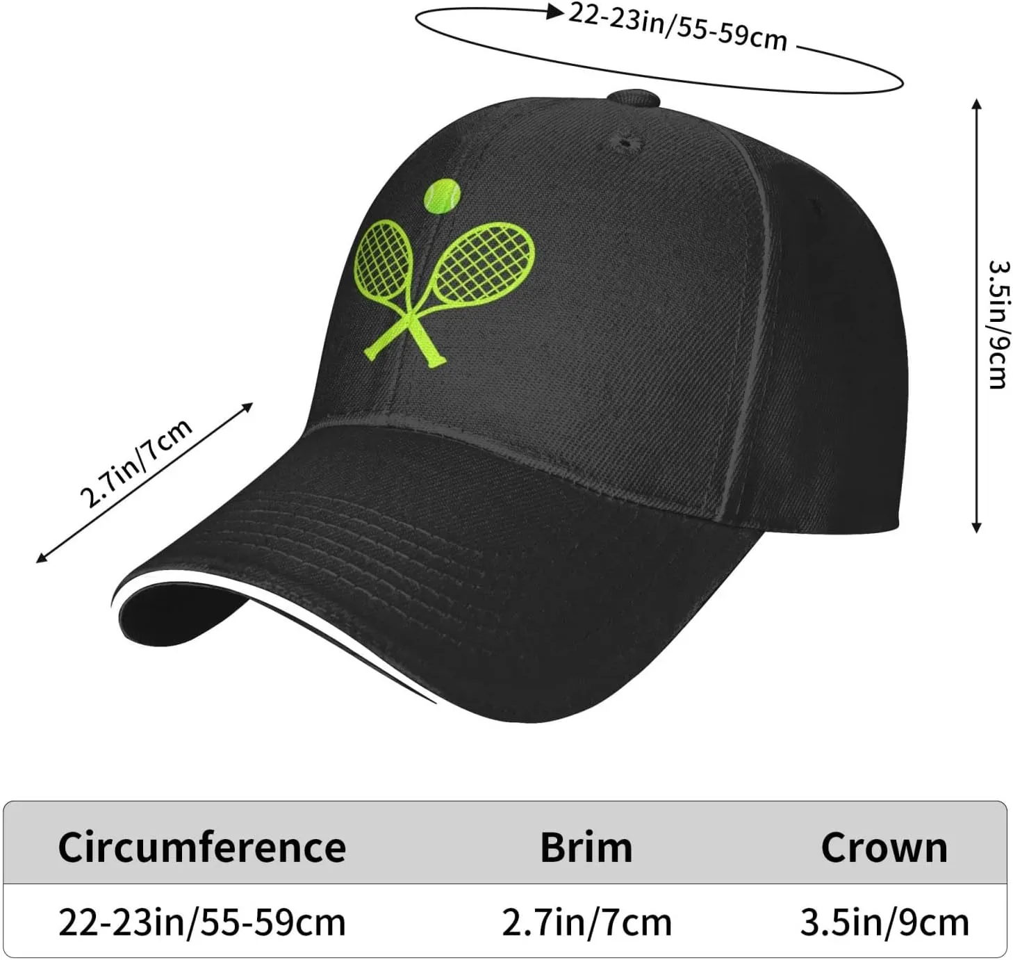 Unisex Love Tennis Baseball Cap Adjustable, Tennis Racket Ball Baseball Hat for Men Women