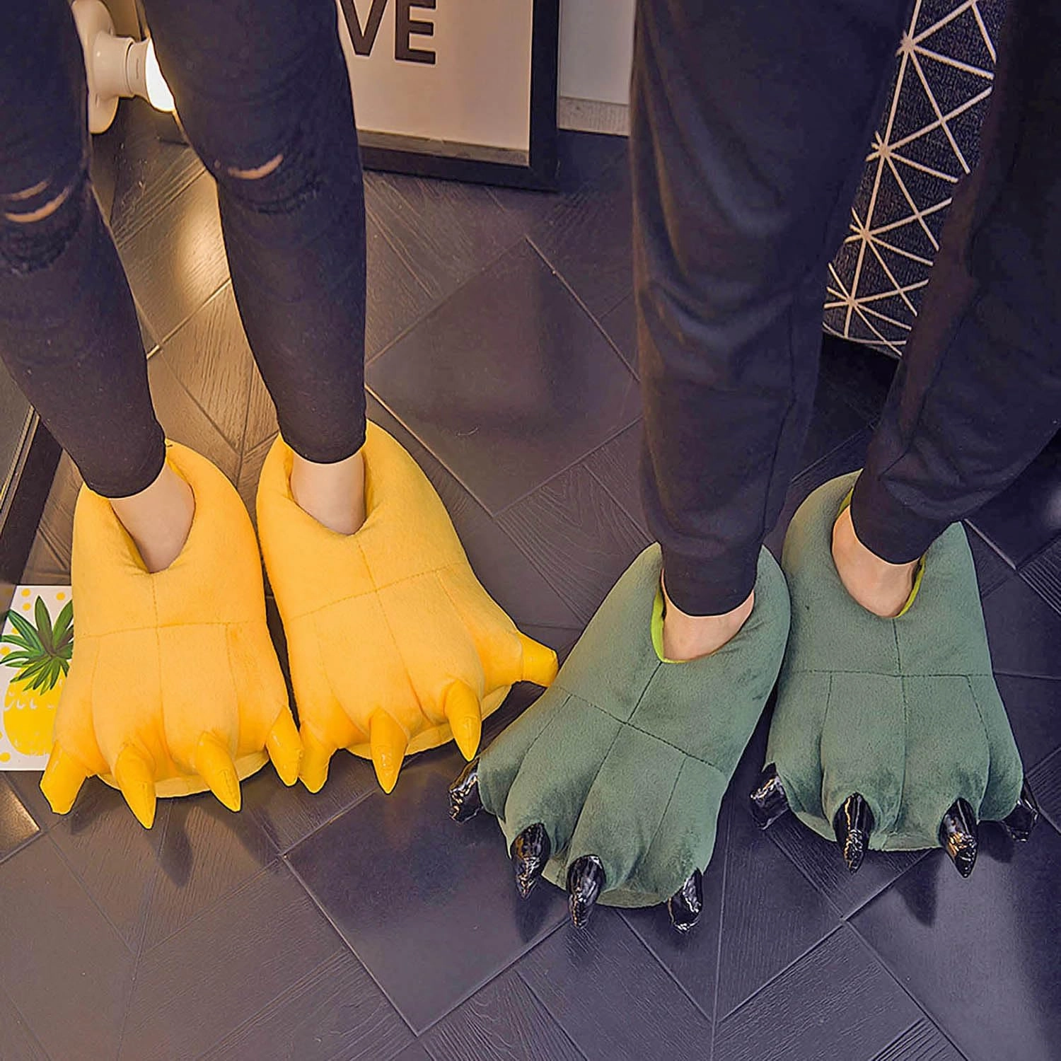Unisex Funny Animal Costume Paw Claw Shoes, Soft Plush Home Slippers