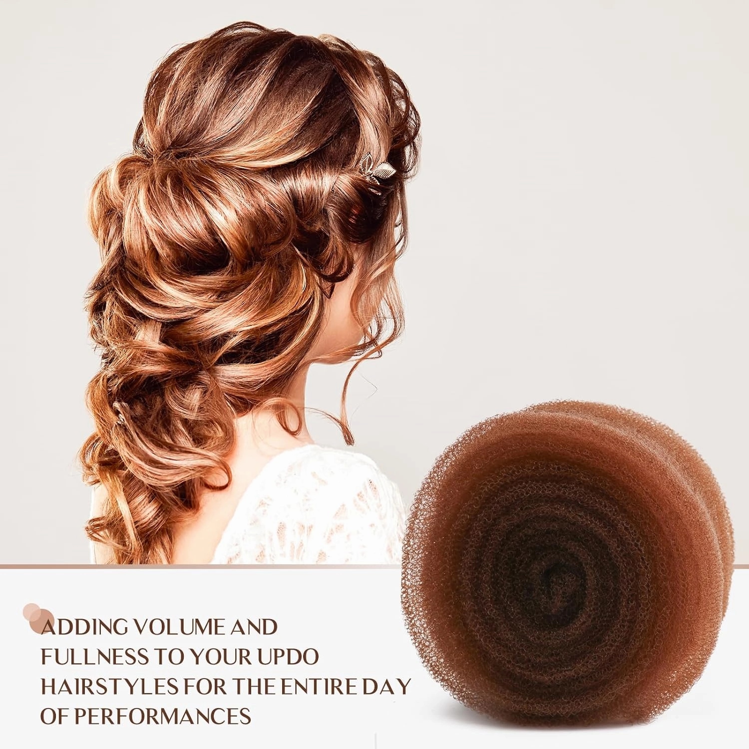 Updo Hair Filler, Padding, Sponge, Donuts, Volume Bumps It Tool and Hairpins, Light Brown